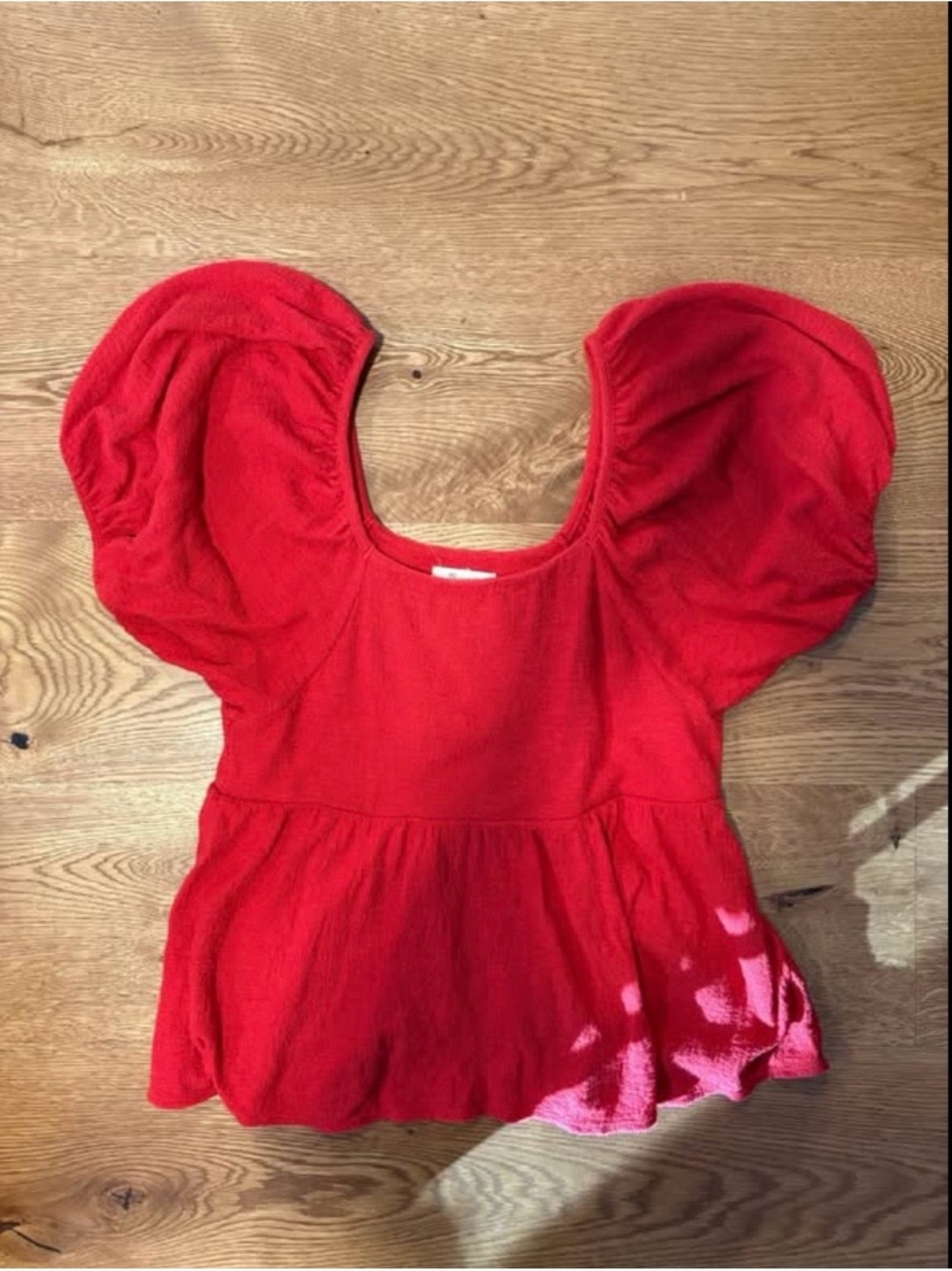 Madewell Red Puff-Sleeve Peplum Top